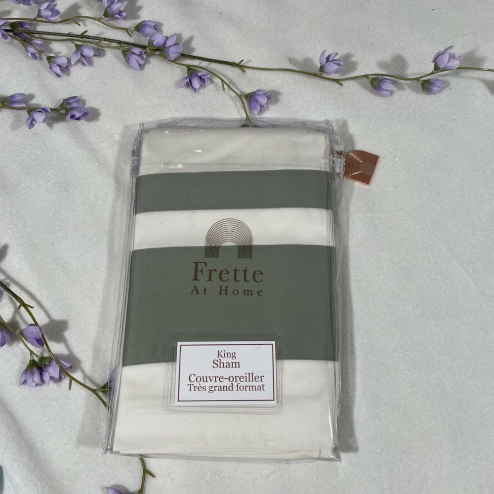 NIB [ 1 King ] Pillow Sham for Frette At Home Brenta in Ivory / Sage‎ Green